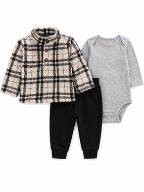 Carter’s Baby Boy 3-Piece Outfit NWT Sherpa Jacket Onesie Pants Set